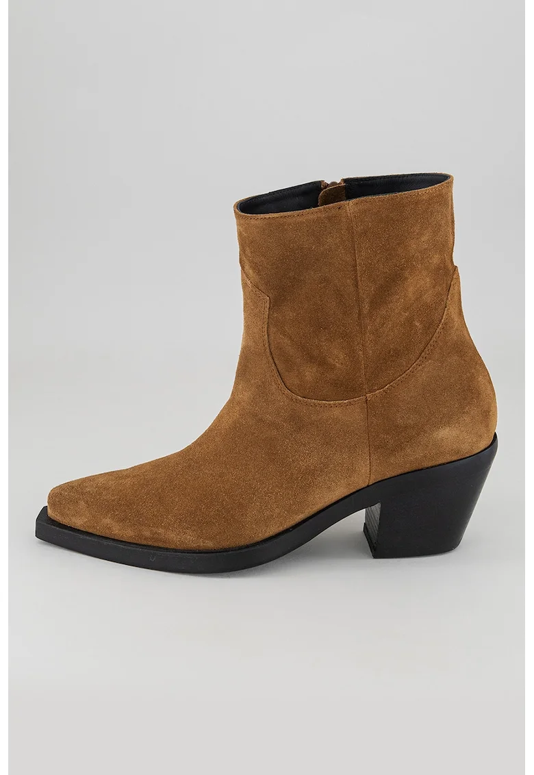 Botine Western de piele intoarsa, Maro scortisoara