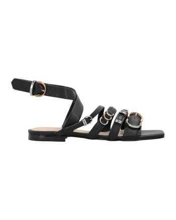 Sandale de piele cu barete multiple, Negru
