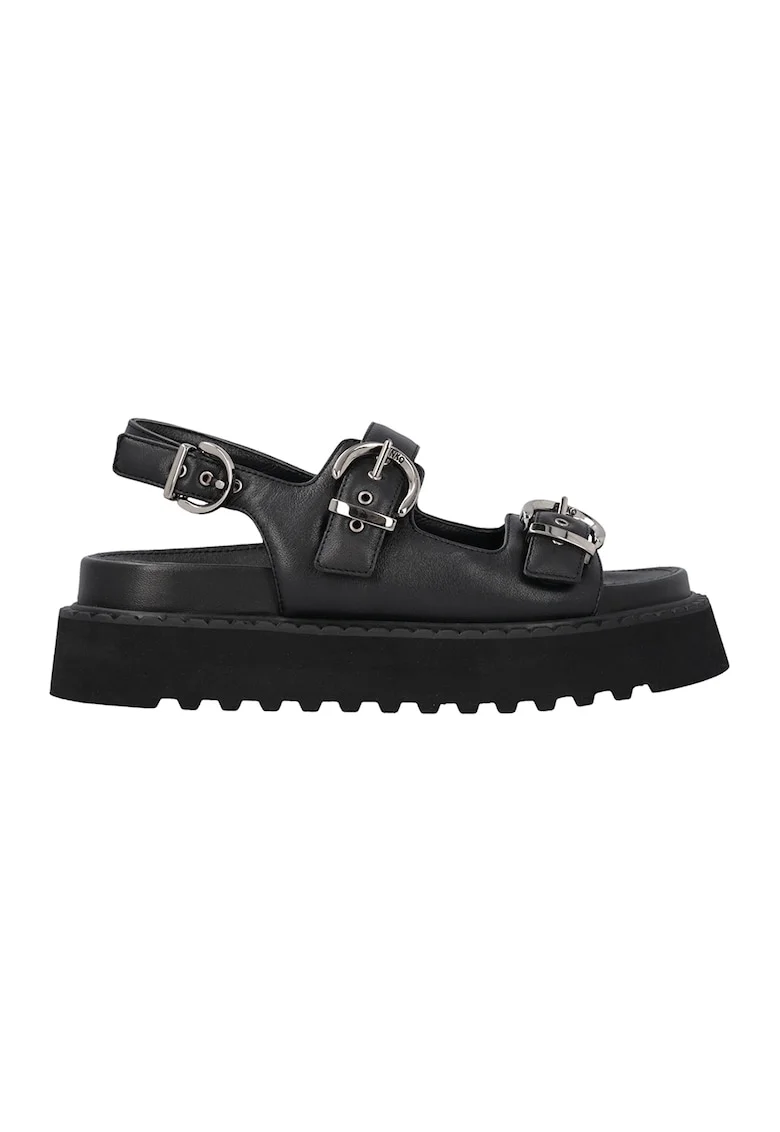 Sandale flatfom de piele, Negru