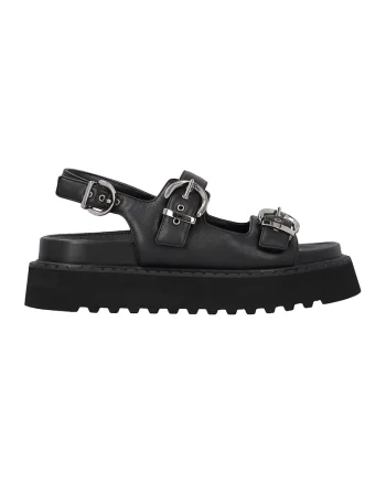 Sandale flatfom de piele, Negru