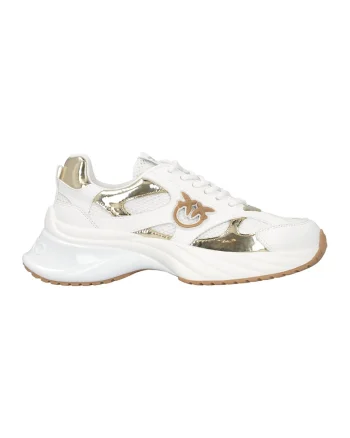 Pantofi sport cu insertii metalizate, Alb/Auriu