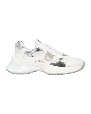 Pantofi sport cu insertii metalizate, Alb/Argintiu