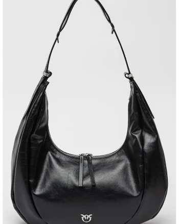 Geanta hobo de piele cu logo, Negru