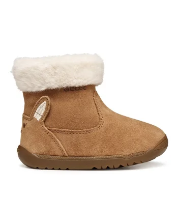 Ghete din piele intoarsa cu fermoar, Caramel