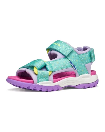 Sandale din material textil cu velcro, Roz/Verde menta