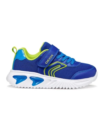 Pantofi sport Assister din plasa cu lumini led pe talpa, Albastru royal/Verde lime