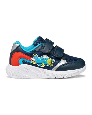 Pantofi sport din plasa si garnituri din piele ecologica, Rosu/Argintiu/Bleumarin