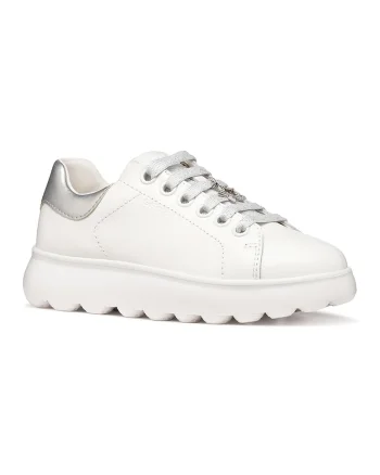 Pantofi sport Puffypop de piele cu garnituri de piele ecologica, Alb/Argintiu