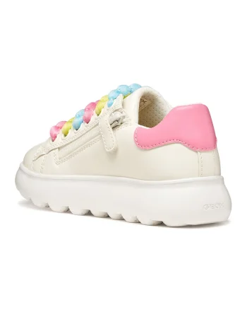 Pantofi sport din piele ecologica cu sireturi contrastante, Alb fildes/Galben/Roz