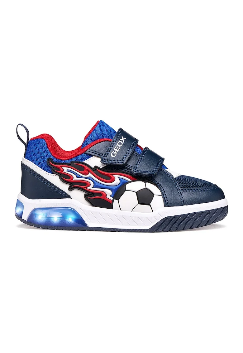Pantofi sport Inek cu velcro si led-uri, Rosu/Alb/Bleumarin