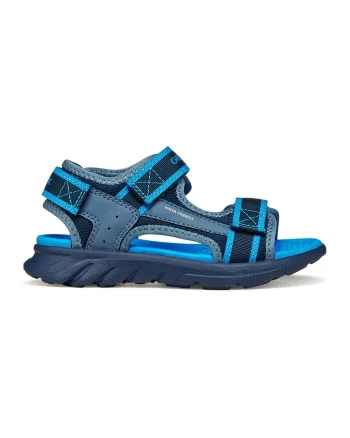 Sandale de piele ecologica si material textil cu velcro Airadyum, Albastru prafuit/Bleumarin/Albastru deschis neon