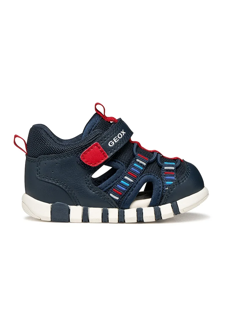 Sandale fisherman cu piele ecologica si velcro, Rosu/Albastru ultramarin