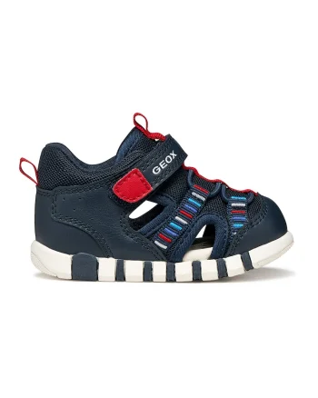 Sandale fisherman cu piele ecologica si velcro, Rosu/Albastru ultramarin