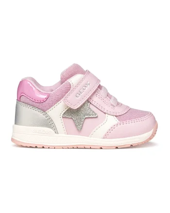 Pantofi sport cu aplicatii stea si velcro, Roz pastel/Argintiu