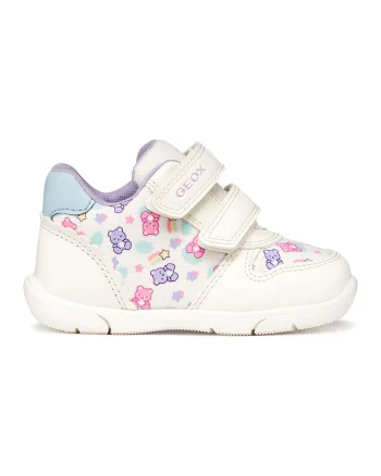 Pantofi sport Zapito de piele ecologica cu velcro, Alb/Roz