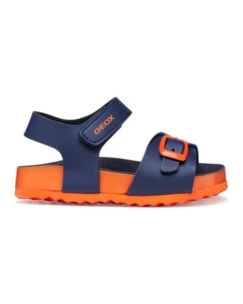 Sandale cu logo cu velcro Chalki, Portocaliu/Bleumarin
