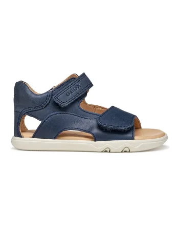 Sandale de piele cu velcro si logo Steppieup, Bleumarin