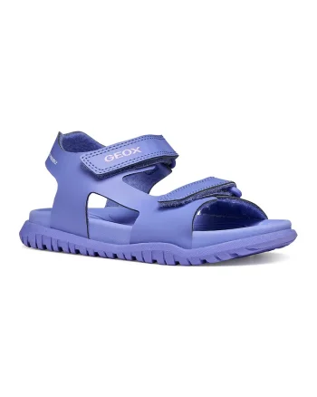 Sandale cu velcro si logo discret, Liliac prafuit