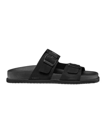 Papuci din piele intoarsa cu catarame, Negru