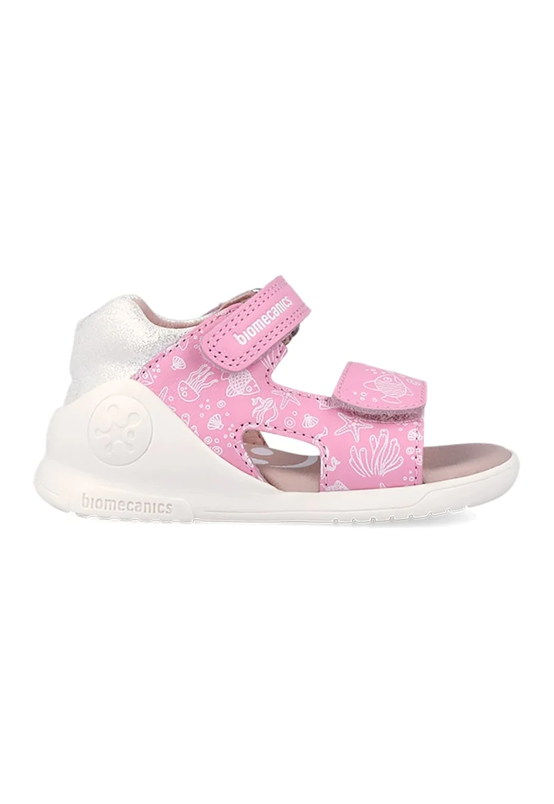 Sandale din piele cu varf decupat, Roz pastel/Alb murdar