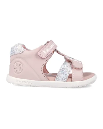 Sandale cu imprimeu fluture si velcro, Roz prafuit/Bej deschis