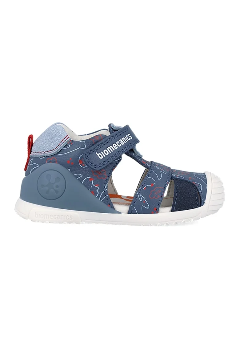 Sandale cu logo si velcro, Albastru inchis/Rosu inchis/Alb murdar