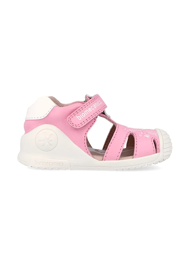 Sandale din piele cu inchidere velcro si model cu peste, Fucsia/Alb murdar