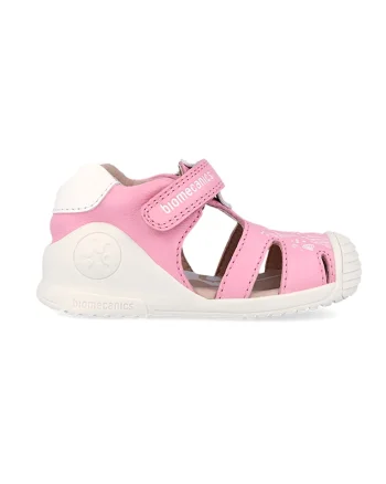 Sandale din piele cu inchidere velcro si model cu peste, Fucsia/Alb murdar