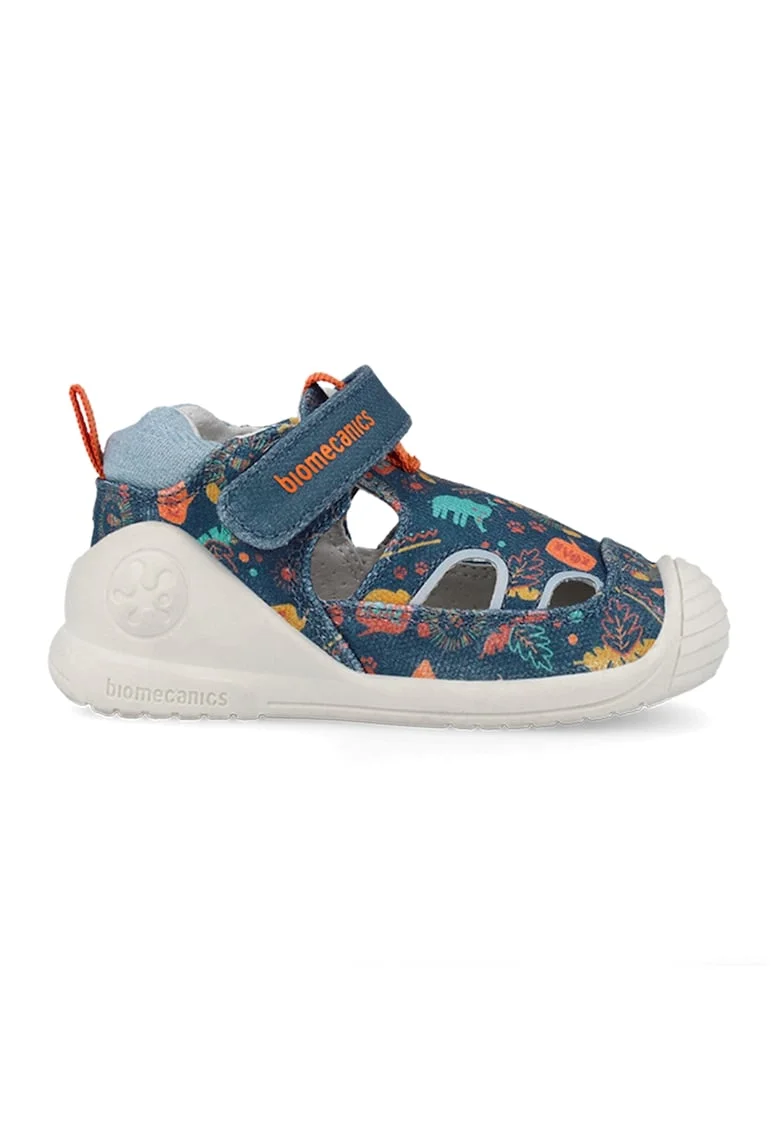 Pantofi sport din material textil cu velcro si model, Albastru inchis/Portocaliu mandarina/Alb murdar