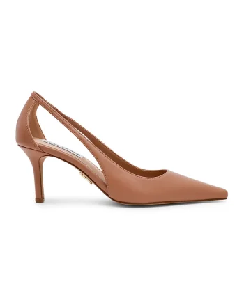 Pantofi de piele cu varf ascutit si decupaje, Roz somon