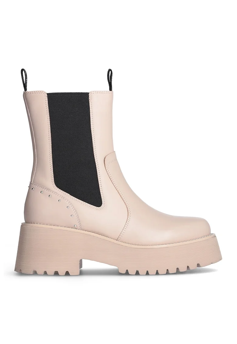 Ghete Chelsea de piele, Negru/Bej