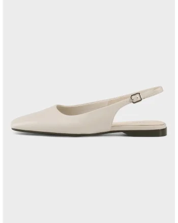 Balerini slingback din piele cu varf patrat Delia, Alb murdar