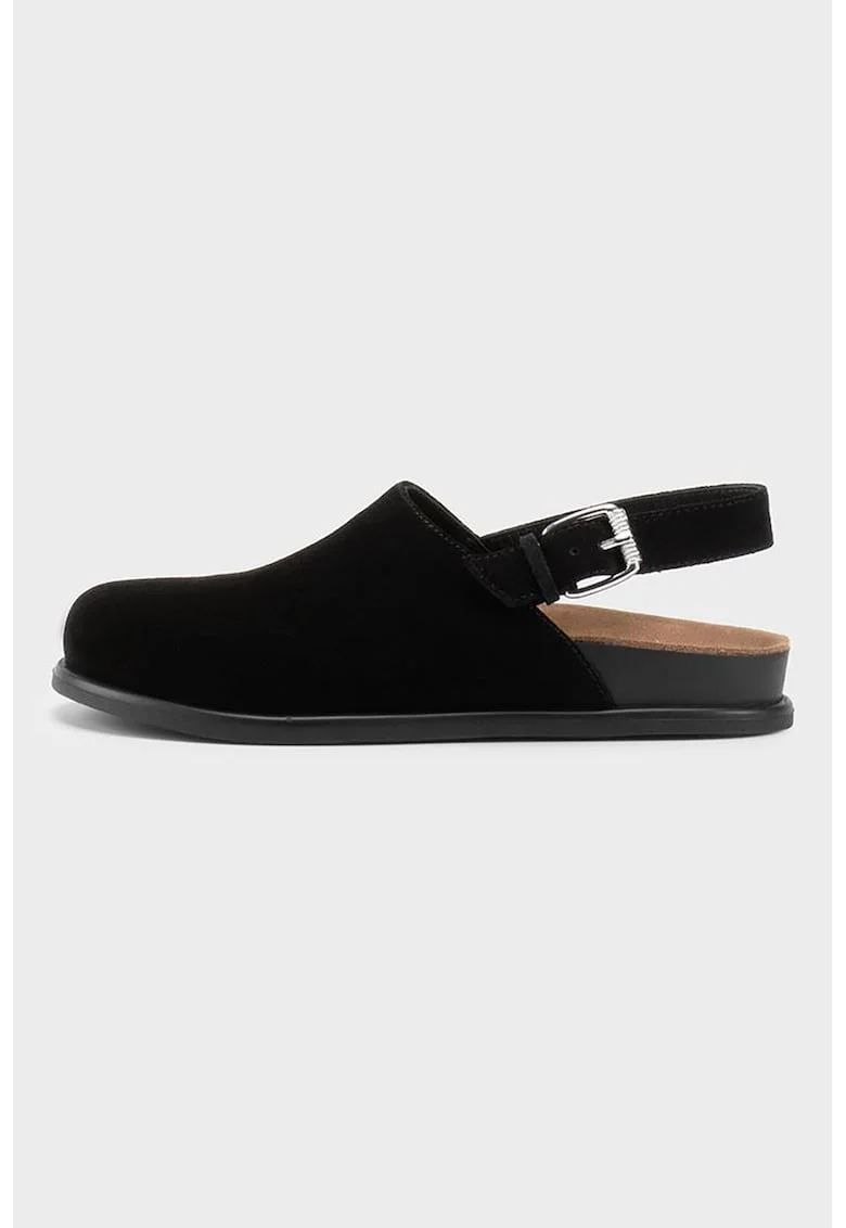 Saboti slingback din piele intoarsa, Negru