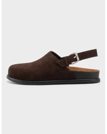 Saboti slingback din piele intoarsa, Maro inchis