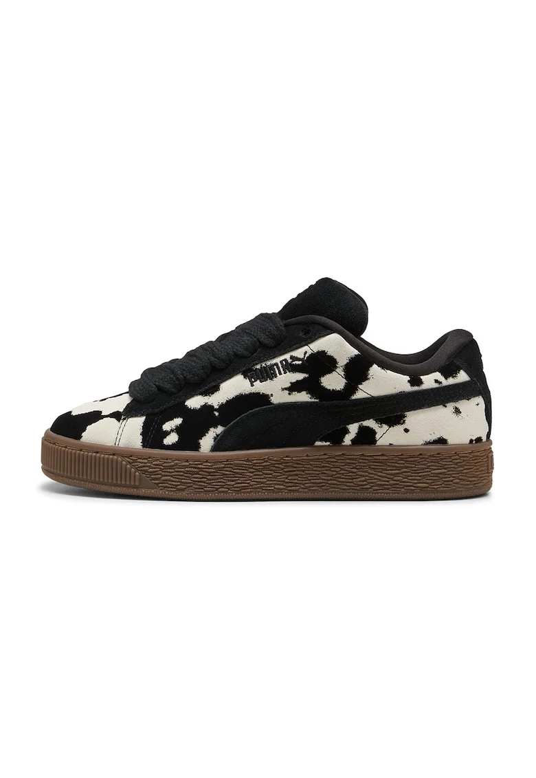 Pantofi sport din piele intoarsa cu imprimeu, Alb fildes/Negru