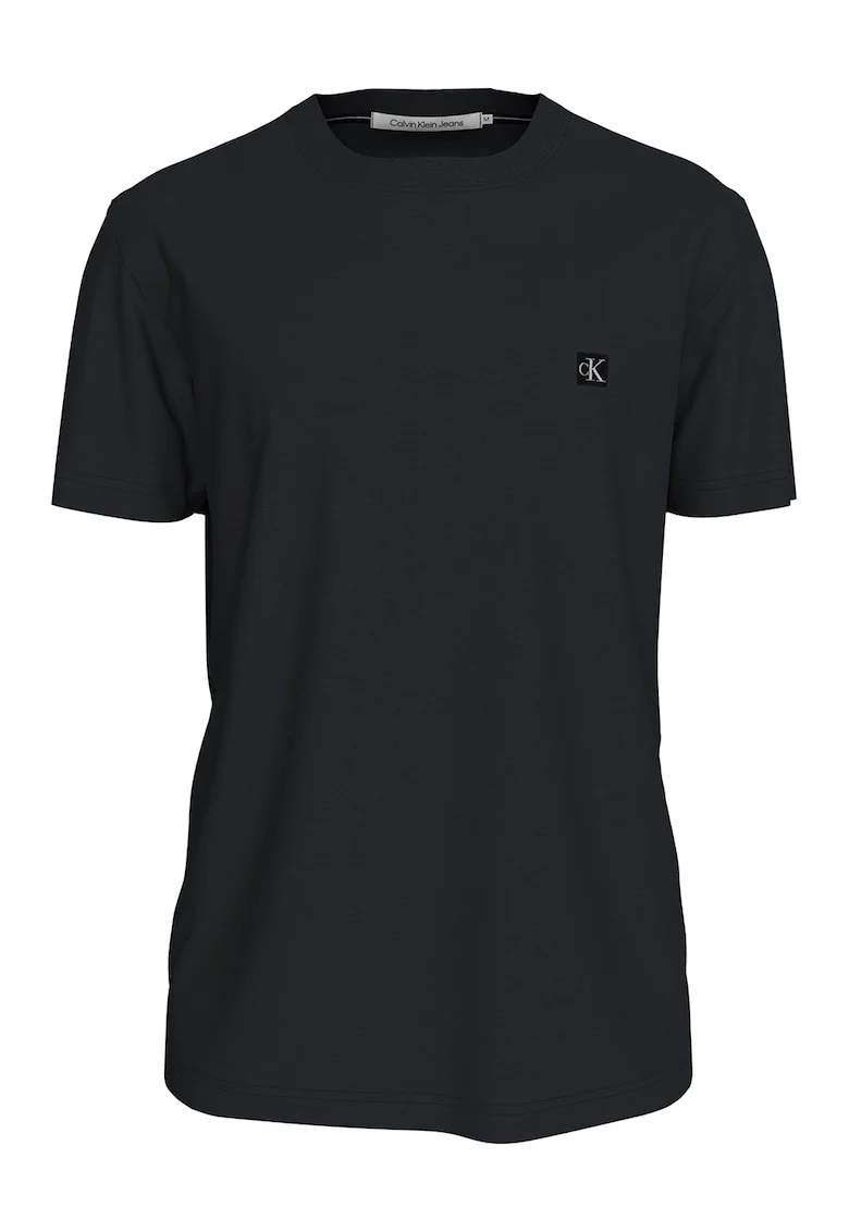 Tricou de bumbac cu decolteu la baza gatului, Negru