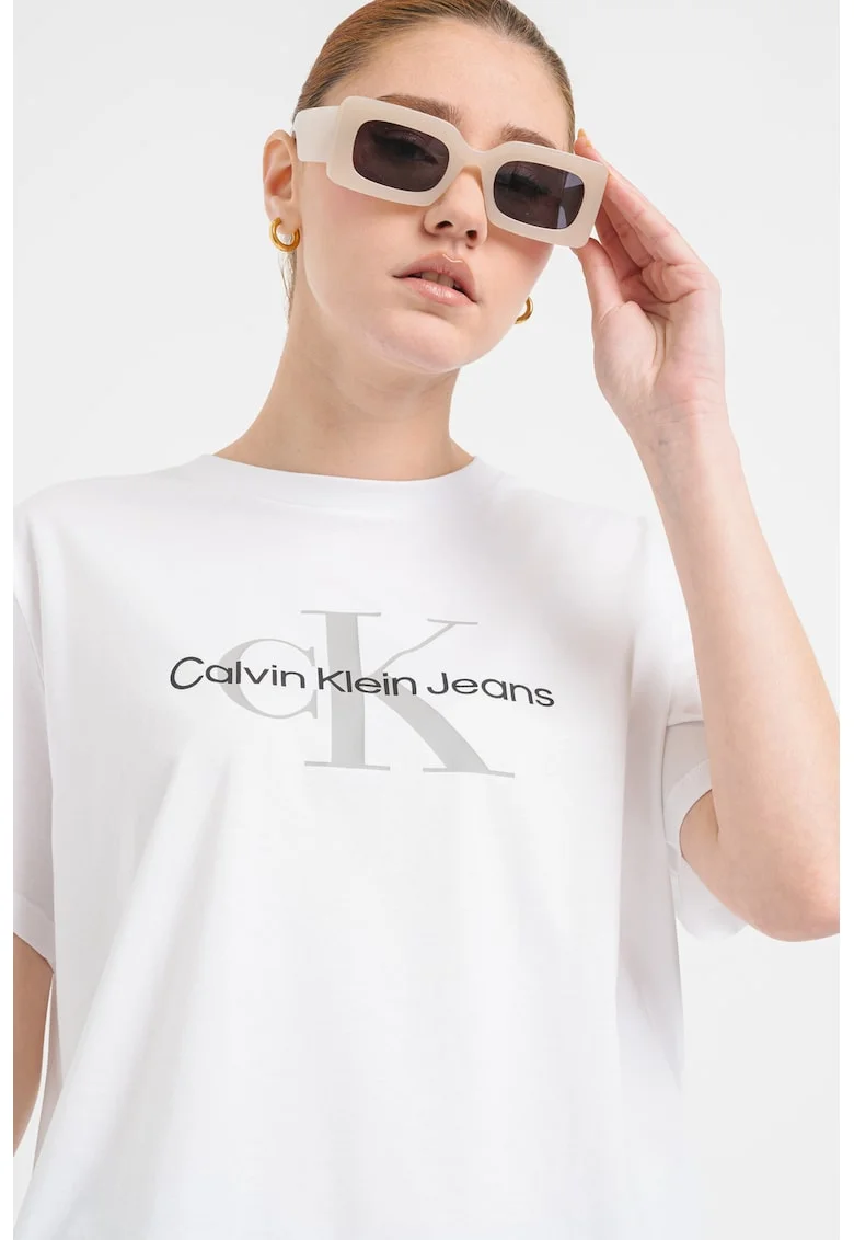 Tricou din bumbac cu logo, Alb/Grej
