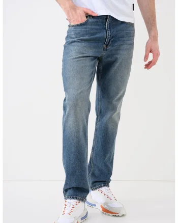 Blugi regular fit cu aspect decolorat, Albastru deschis