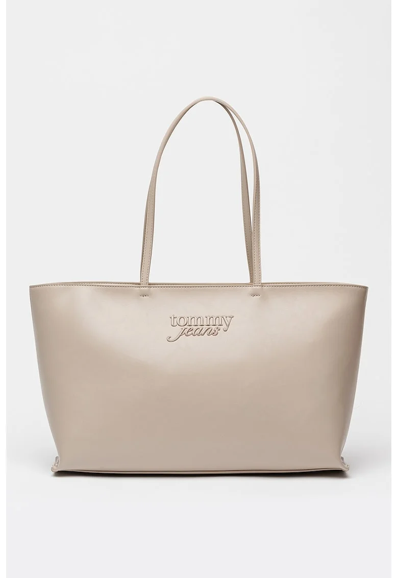 Geanta tote de piele ecologica cu logo in relief Must, Alb fildes