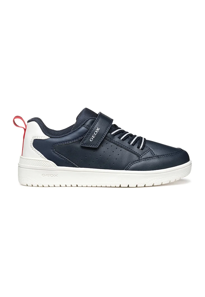 Pantofi sport Washiba din piele ecologica cu bareta cu inchidere velcro, Alb/Bleumarin