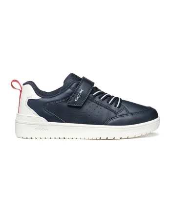 Pantofi sport Washiba din piele ecologica cu bareta cu inchidere velcro, Alb/Bleumarin
