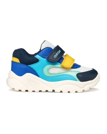 Pantofi sport Ciufciuf din plasa si piele ecologica cu inchidere velcro, Alb/Bleumarin/Verde menta