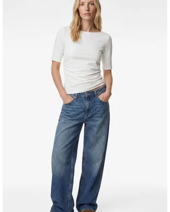 Tricou crop slim fit, Alb