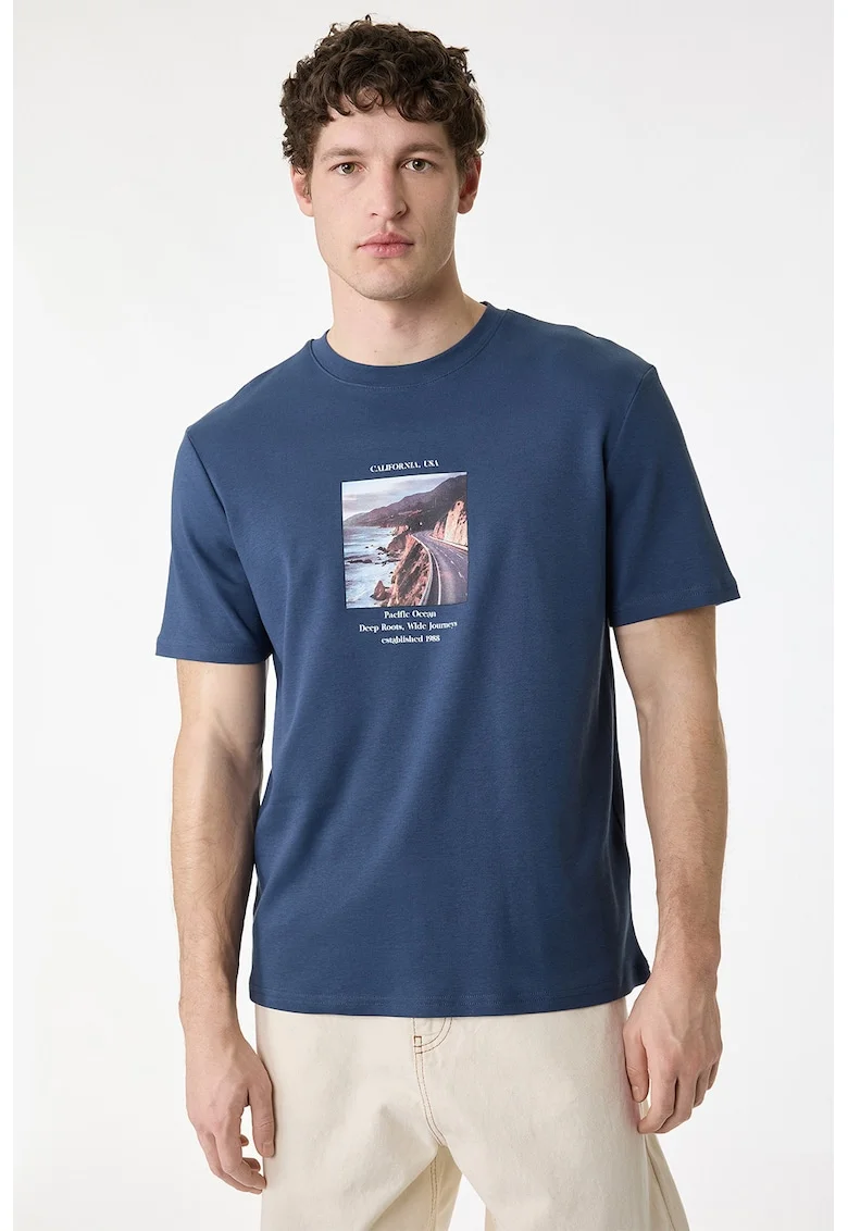 Tricou regular-fit cu decolteu la baza gatului, Bleumarin