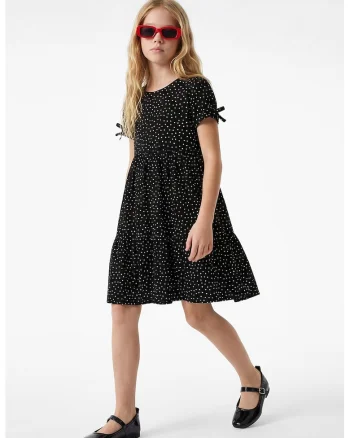 Rochie evazata cu model buline, Alb/Negru