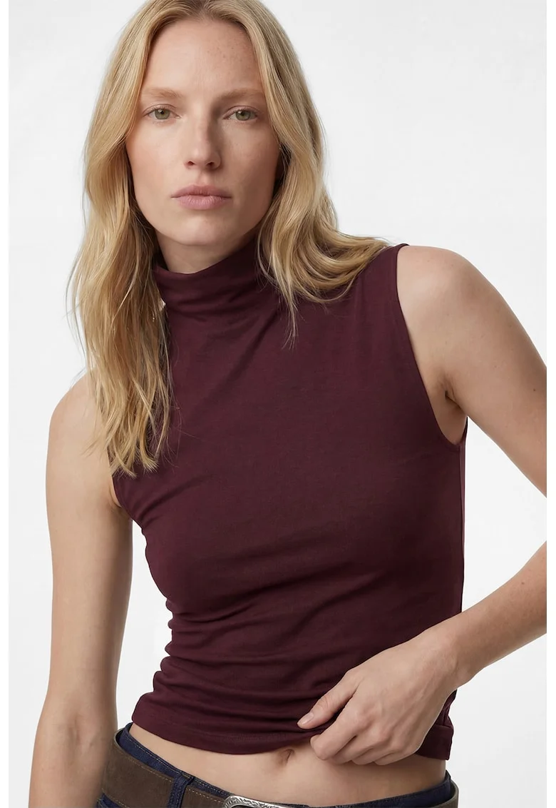 Bluza cu croiala slim-fit, fara maneci, Visiniu