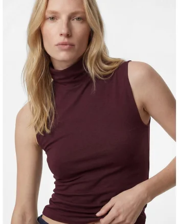 Bluza cu croiala slim-fit, fara maneci, Visiniu