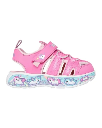 Sandale cu velcro Play Scene, Alb/Fucsia