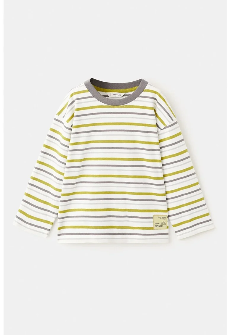 Bluza cu model in dungi si maneci cazute, Alb/Gri/Verde lime