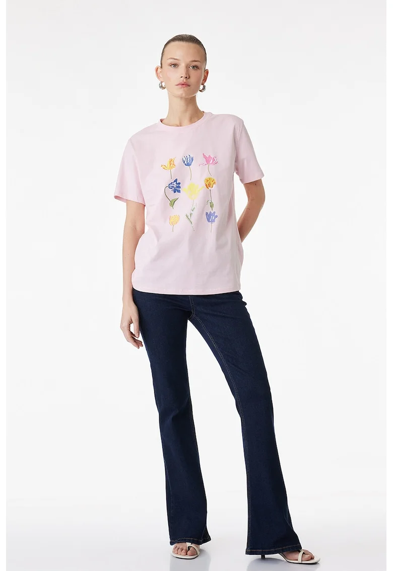 Tricou din bumbac cu imprimeu, Roz deschis